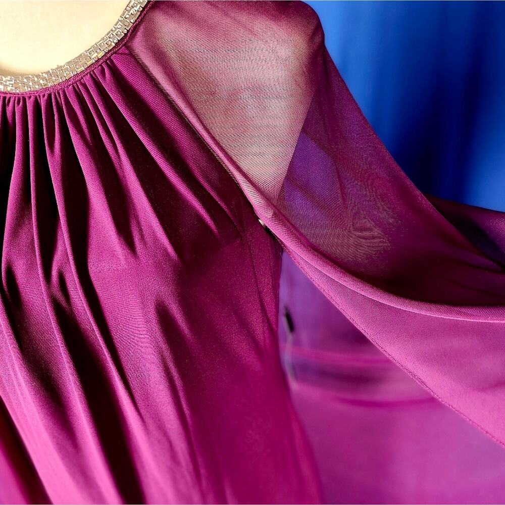 R&M Richards Chiffon Dress • Style 2496 • Size 6 • Berry Rhinestone Neck Capelet - Picture 9 of 12